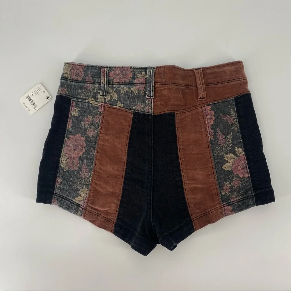 Free People Patchwork High Rise Corduroy Black Denim Shorts - Picture 7 of 8